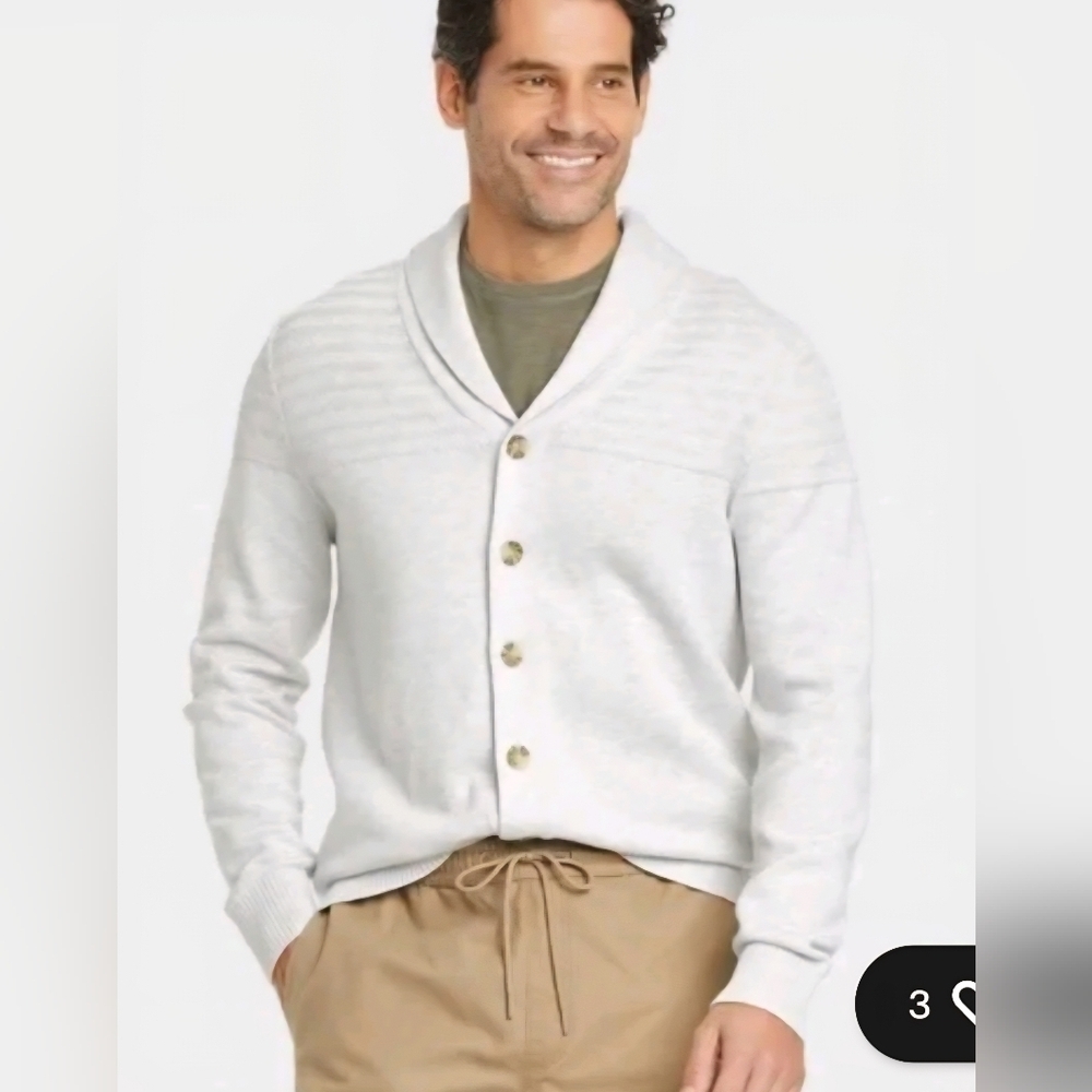 Goodfellow Men’s Knit‎ Cotton Button Up Cardigan Sweater Gray Size XLarge Preppy